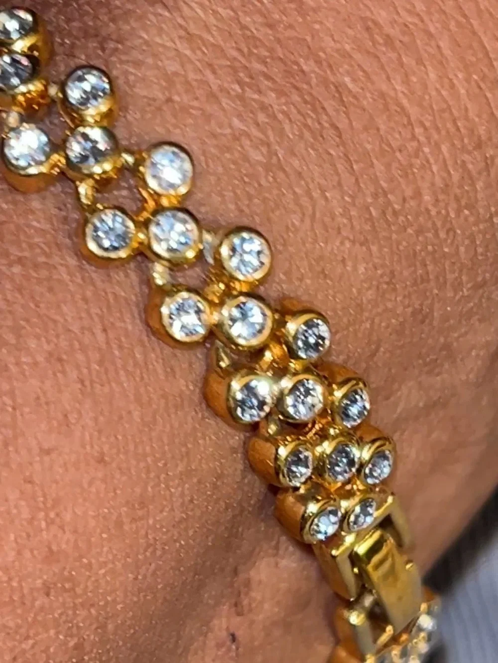 Vintage JBK Gold Tone Clear Rhinestone Tennis Bracelet 7.5” Signed Sparkly